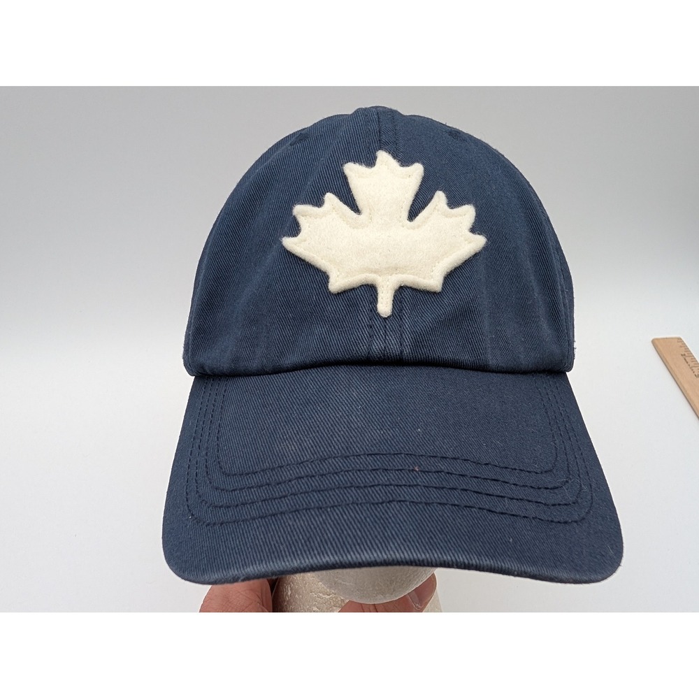 Roots Canada Navy Cotton Maple Leaf Baseball Cap Adjustable Leather Strap Hat